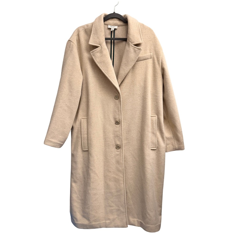 ON 34TH‎ Women's Almond Wool Blend Long Coat XL Oversized Lapel Collar